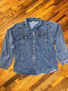 JODIFL Washed Denim Button-Up Jacket - Blue